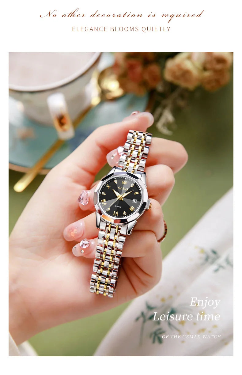 Reloj de Pulsera OLEVS 9931 para Mujer, Elegante, de Primera Marca, con Espejo en Forma de Rombo, Cuarzo Original, Diamantes, Acero Inoxidable, a la Moda, Resistente al Agua