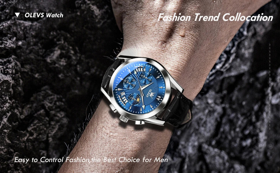 OLEVS-reloj de cuarzo resistente al agua para hombre, cronógrafo de pulsera con correa de cuero, marca de lujo Original, alta calidad, a la moda