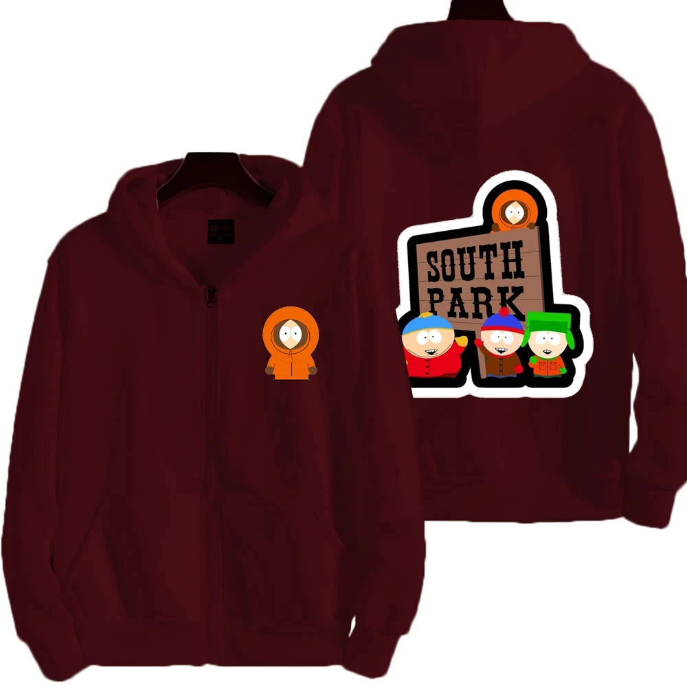 2025 nueva moda South Park dibujos animados Anime hombres Sudadera con capucha Otoño/Invierno mujeres cremallera sudadera pareja abrigo