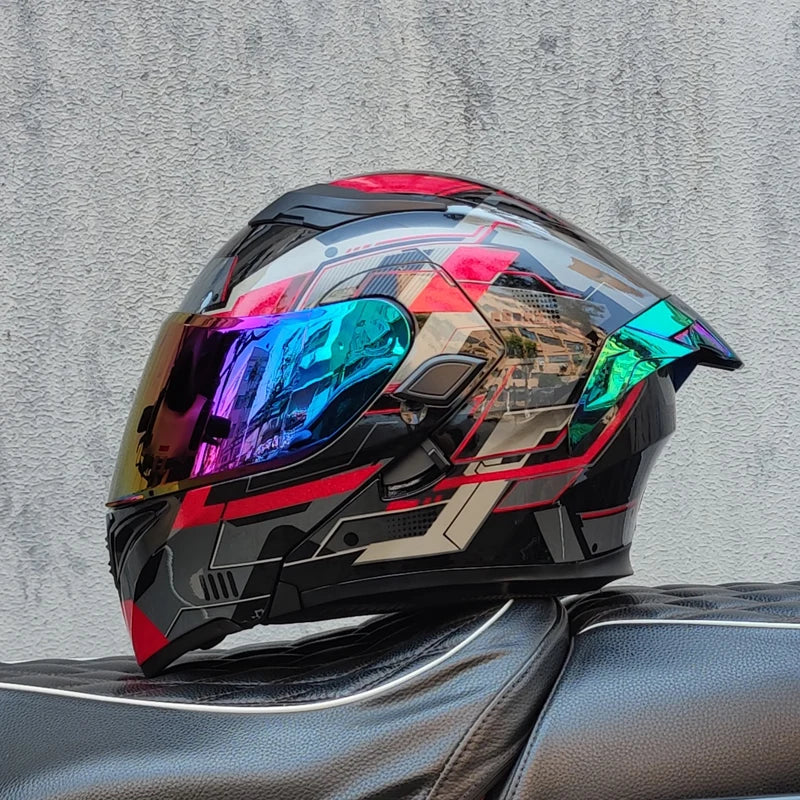 ORZ nueva calidad DOT doble lente Flip casco Abs cara completa motocicleta todoterreno casco de carreras de motos ala trasera personalizada