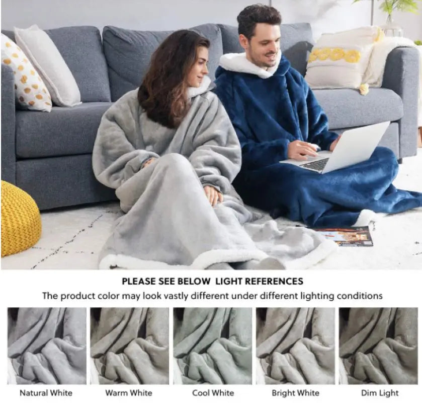 Suer-Manta larga de franela Sherpa, manta cálida de invierno con mangas, sudaderas con capucha, manta de TV de gran tamaño, jersey