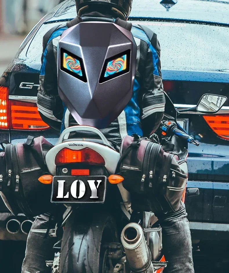 Mochila Para motocicleta Para hombre y mujer, aplicación de ojos Led, Control por Bluetooth, Editor DIY, portátil de 14 pulgadas, Mochilas Para Motocicletas, mochila F1