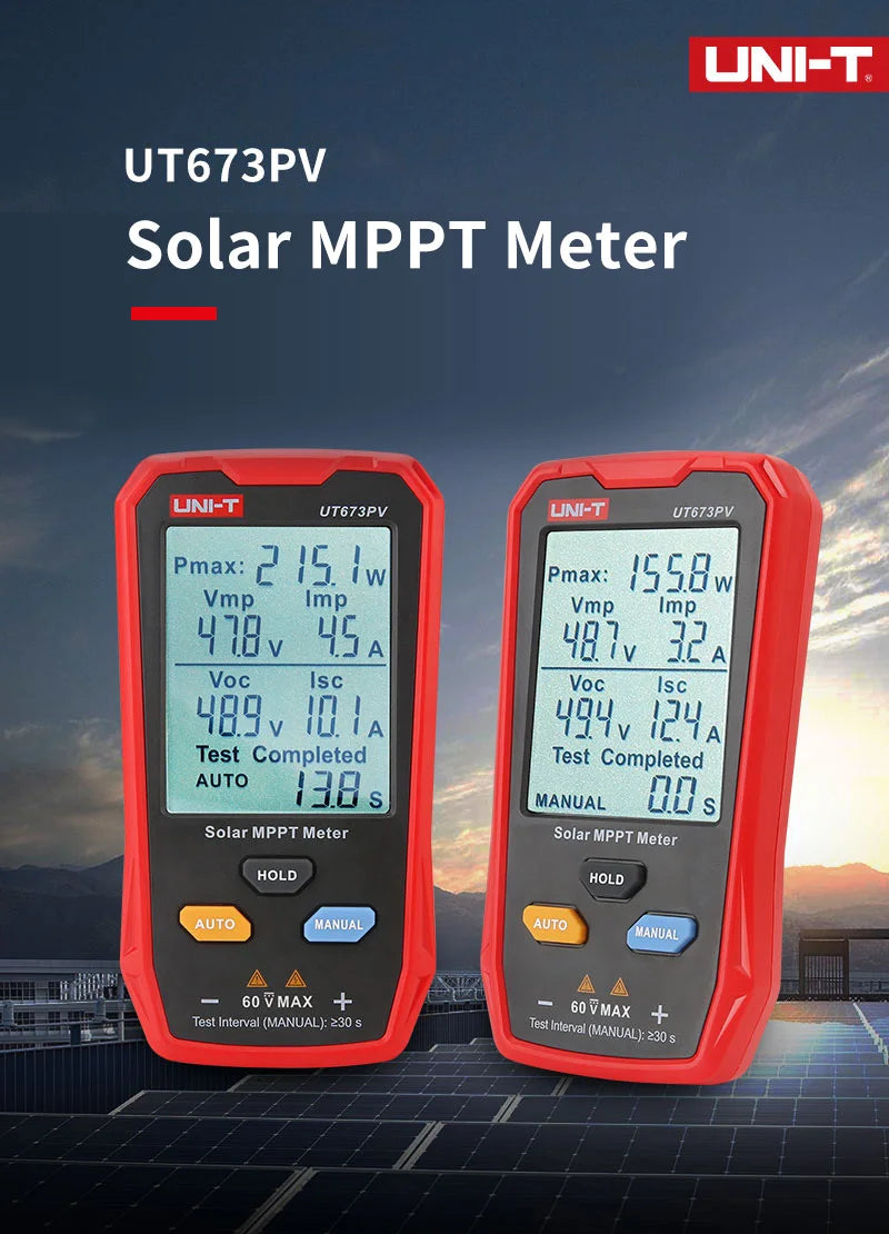 Medidor de paneles solares UNI-T UT673PV 5~800W, medidor de potencia máxima de módulos fotovoltaicos, voltaje de circuito abierto, corriente de cortocircuito, medidor MPPT