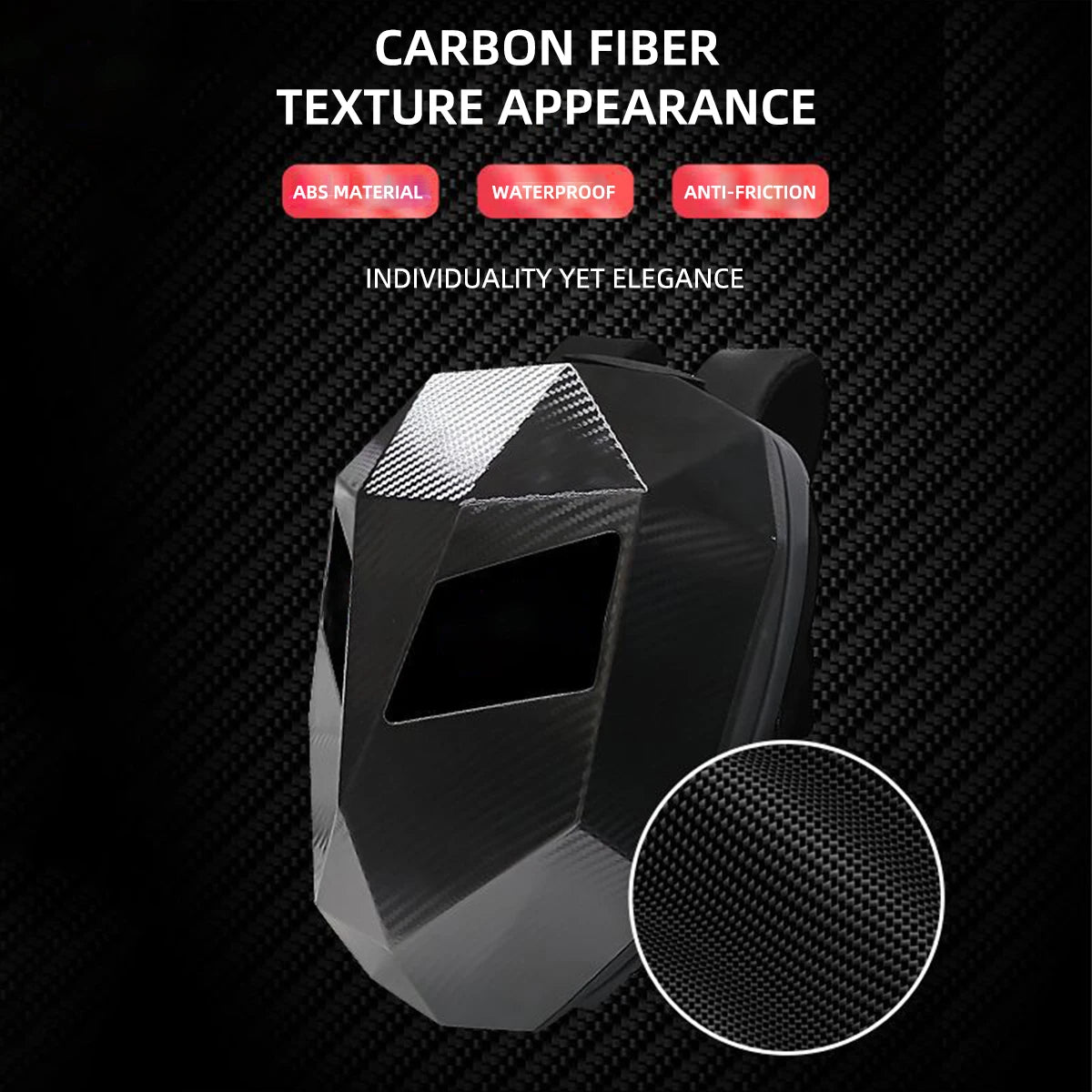 Mochila LED para motociclista, diseño de ojos brillantes, textura de fibra de carbono, casco, locomotora, mochila escolar, mochila para ordenador portátil de Moto