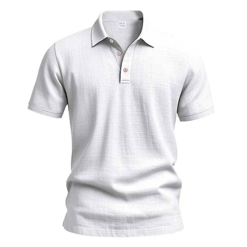 Camisa POLO de manga corta de lino y algodón de alta calidad para hombre, camisa informal holgada y cómoda, camisetas de verano con botones y cuello vuelto