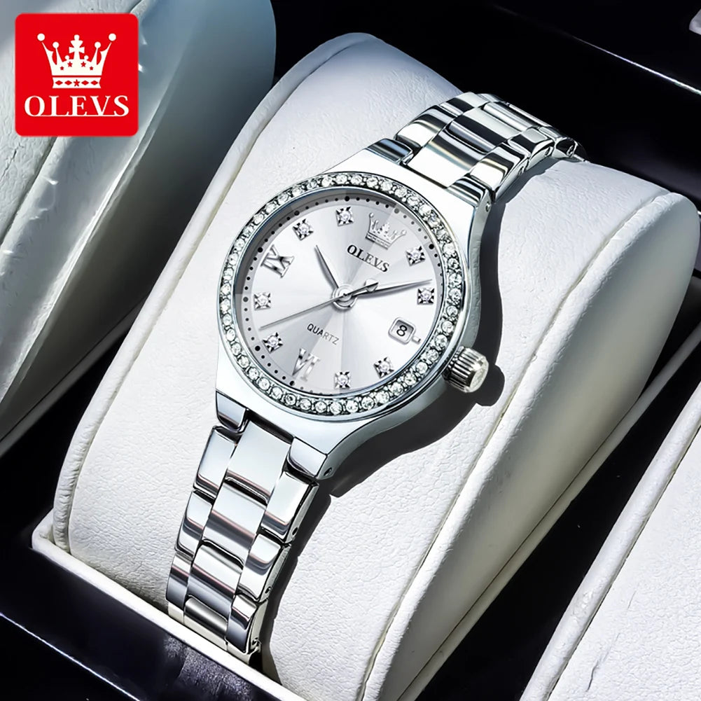 OLEVS Brand Original Quartz Watch Women Watch Fashion Waterproof Luminous Stainless Steel Diamond Date Women's Watch Reloj