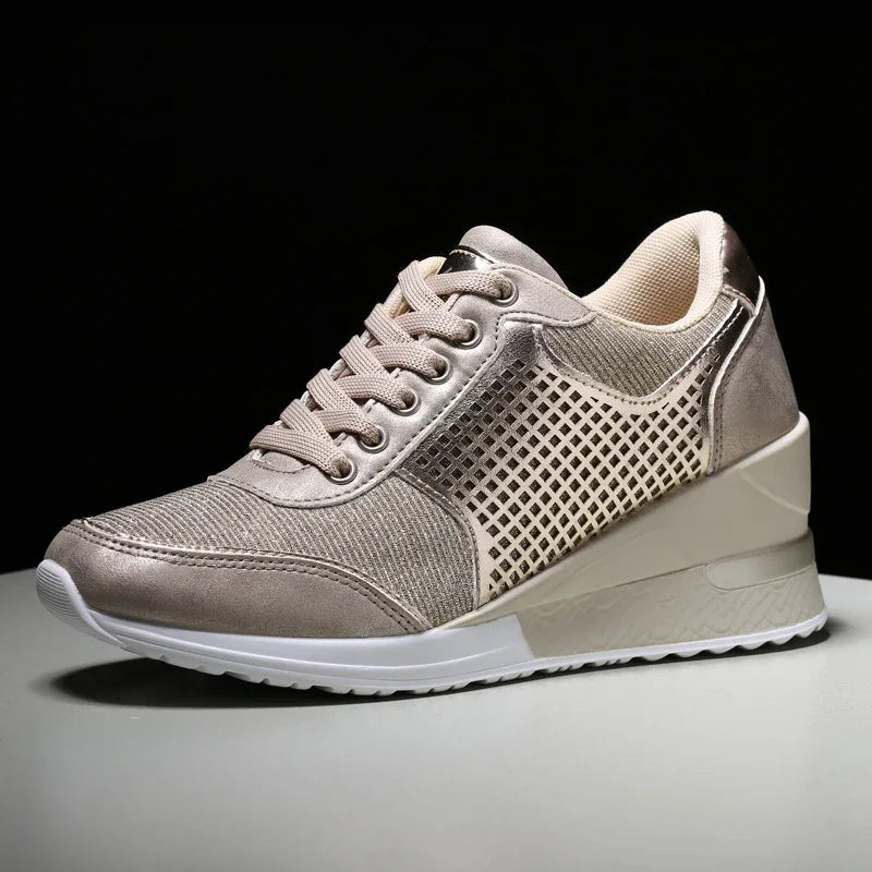 Zapatos vulcanizados para mujer con aumento de altura, zapatos ligeros y transpirables para caminar, zapatos de plataforma para mujer, zapatillas de deporte con cuña hechas a mano
