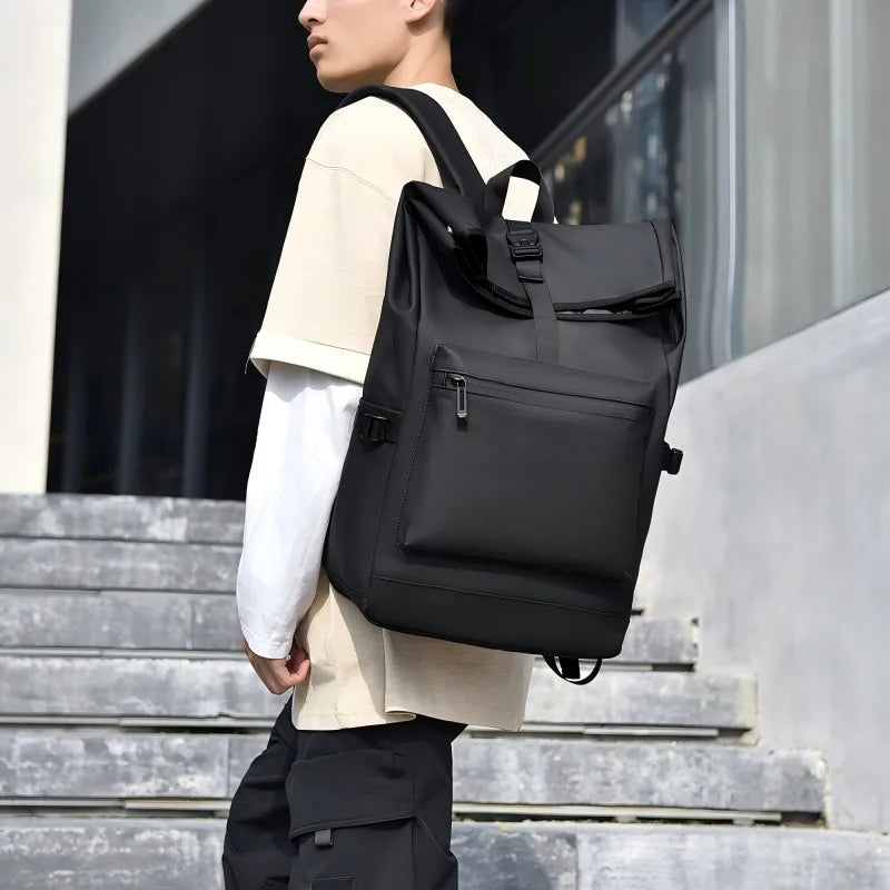 Mochila de gran capacidad: elegante bolso de viaje y viajero negro sólido con correas ajustables, múltiples compartimentos, mochila de viaje