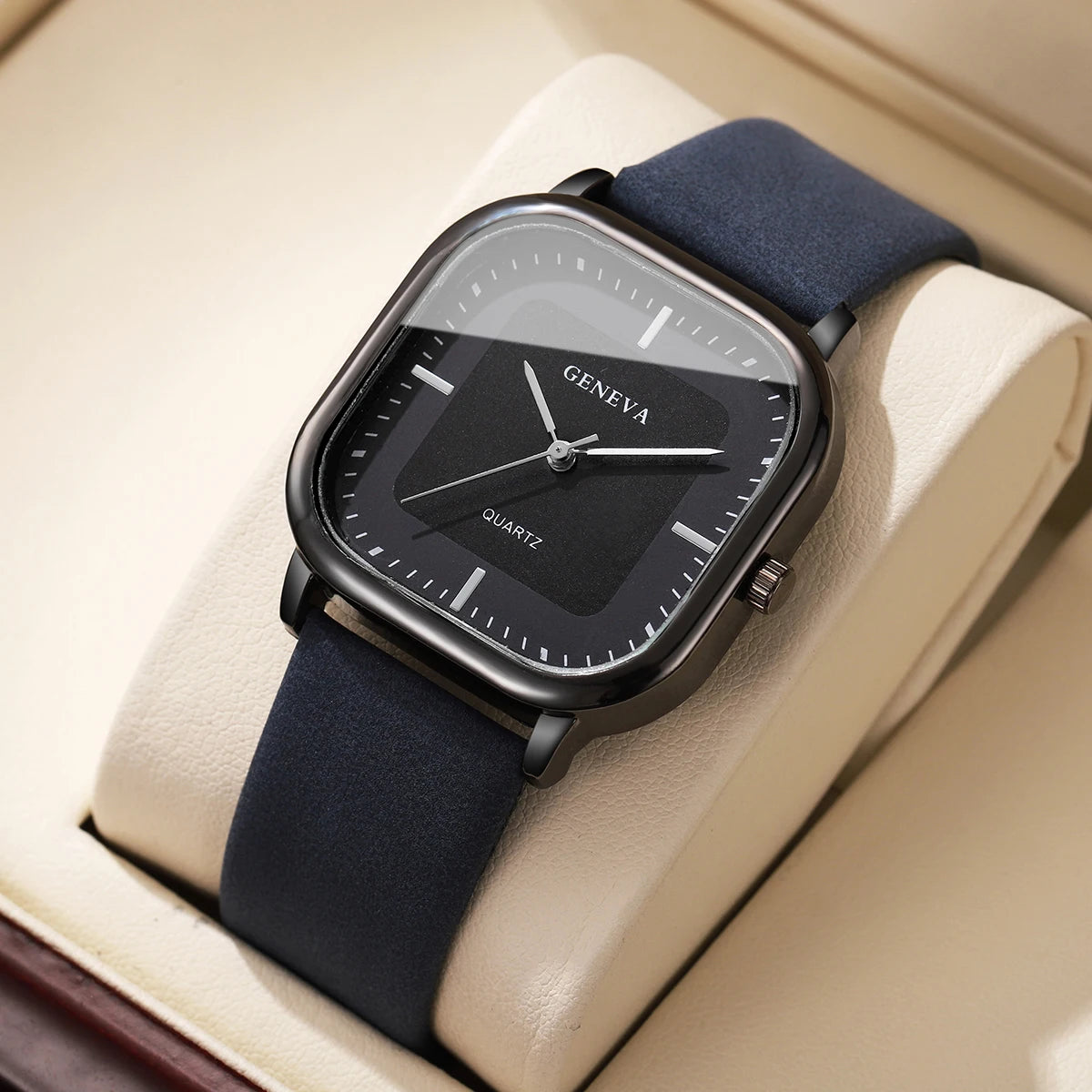 Fashion Square Dial Men's Watches Minimalist Quartz Watch Casual Leather Strap Wristwatch Reloj Hombre（Without Box）