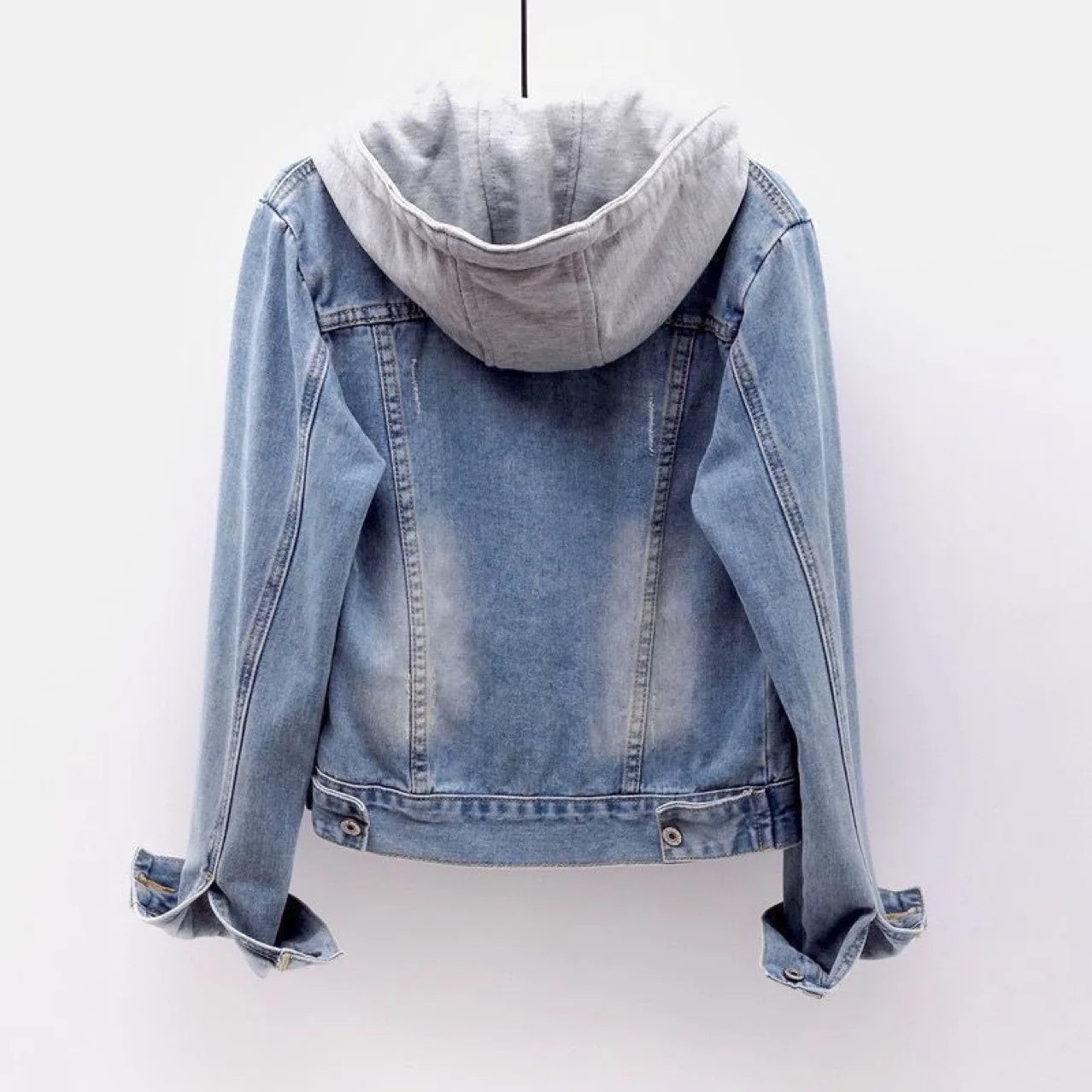 Chaqueta corta de mezclilla para mujer corta Otoño Invierno coreano de manga larga delgada con capucha versátil