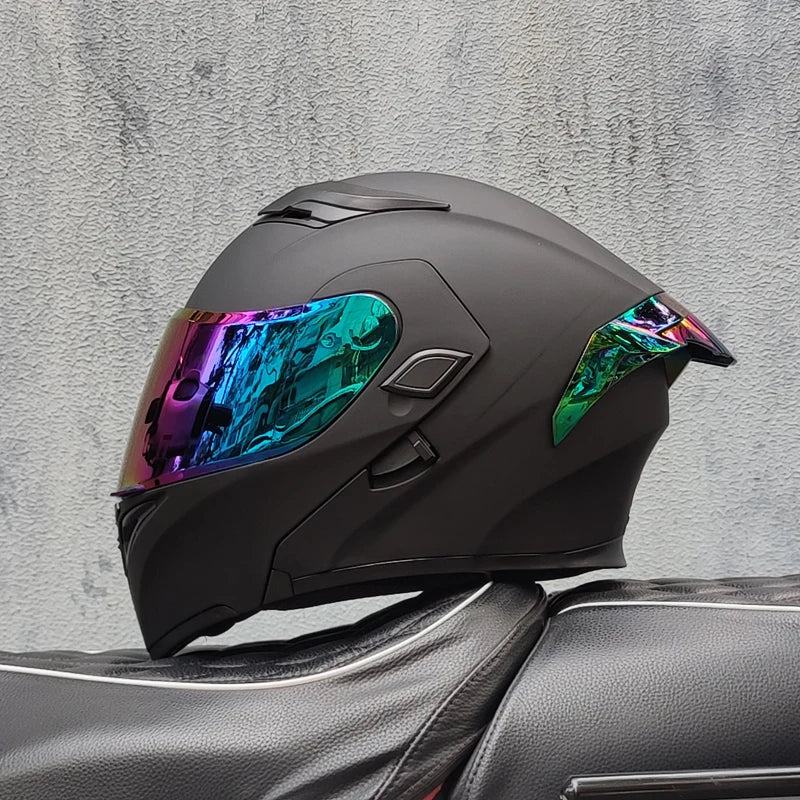 ORZ nueva calidad DOT doble lente Flip casco Abs cara completa motocicleta todoterreno casco de carreras de motos ala trasera personalizada