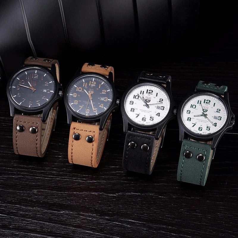 Reloj de cuarzo con esfera árabe para hombre, correa de cuero informal, calendario, relojes deportivos
