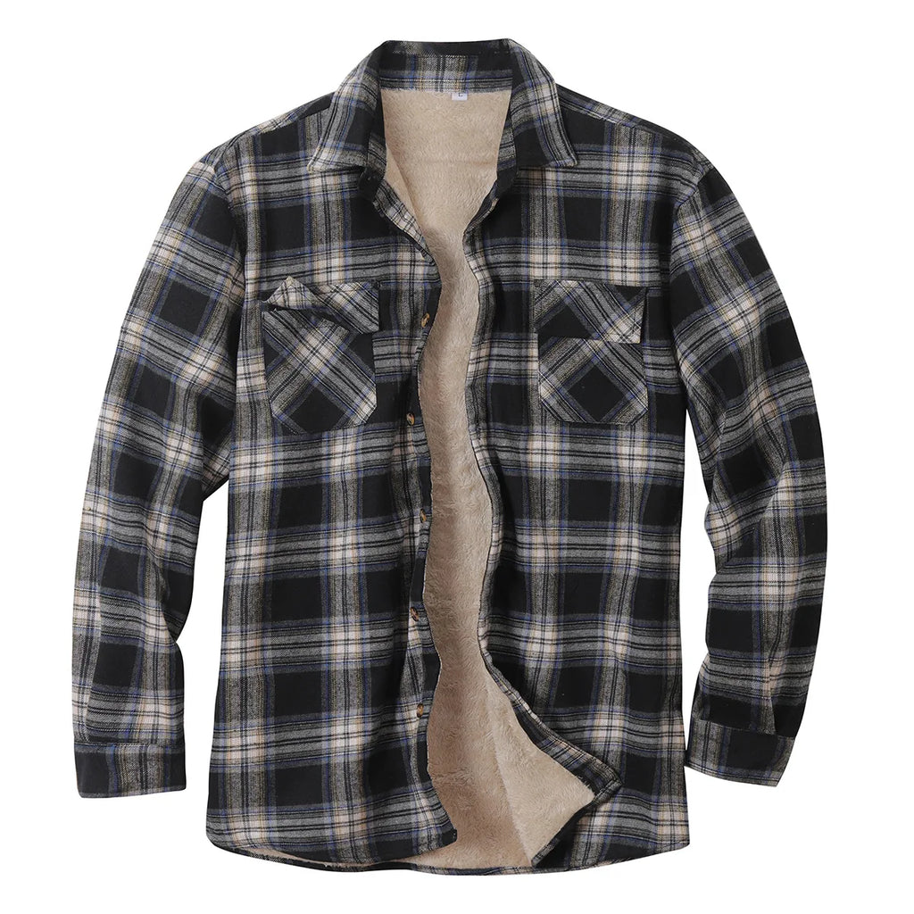 New2026 Chaqueta de lana a cuadros para hombre, Otoño Invierno, cuello vuelto, botón, camisa gruesa, chaqueta para hombre, chaqueta informal, camisas