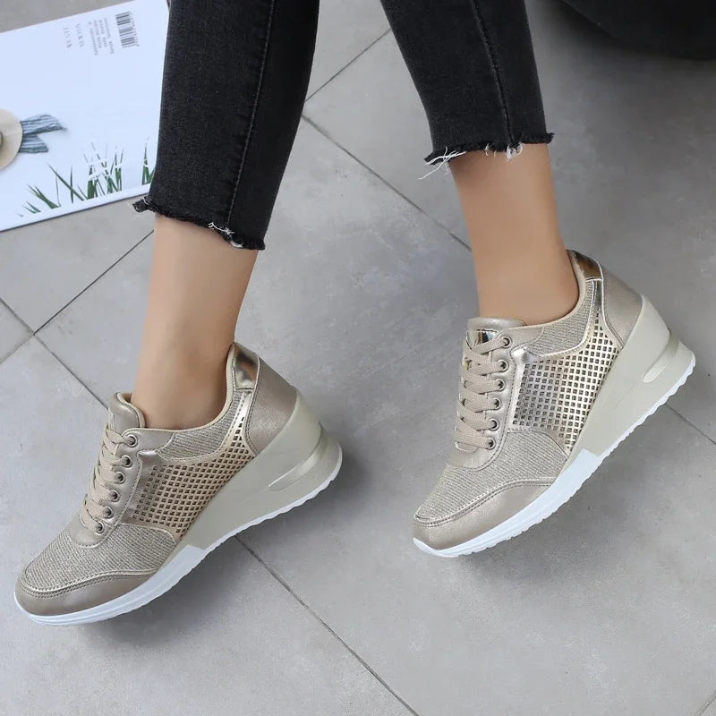 Zapatos vulcanizados para mujer con aumento de altura, zapatos ligeros y transpirables para caminar, zapatos de plataforma para mujer, zapatillas de deporte con cuña hechas a mano