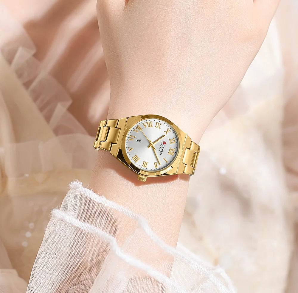 Relojes CURREN de lujo para mujer, relojes de pulsera de cuarzo de acero inoxidable informales a la moda para mujer, regalo para novia resistente al agua