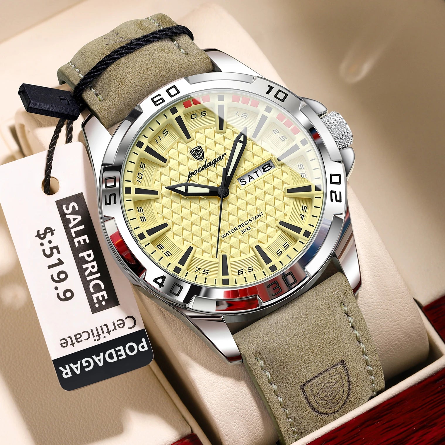 Reloj de pulsera POEDAGAR Original para hombre, Reloj de lujo resistente al agua con fecha luminosa y semana para hombre, relojes deportivos de cuero de cuarzo para hombre