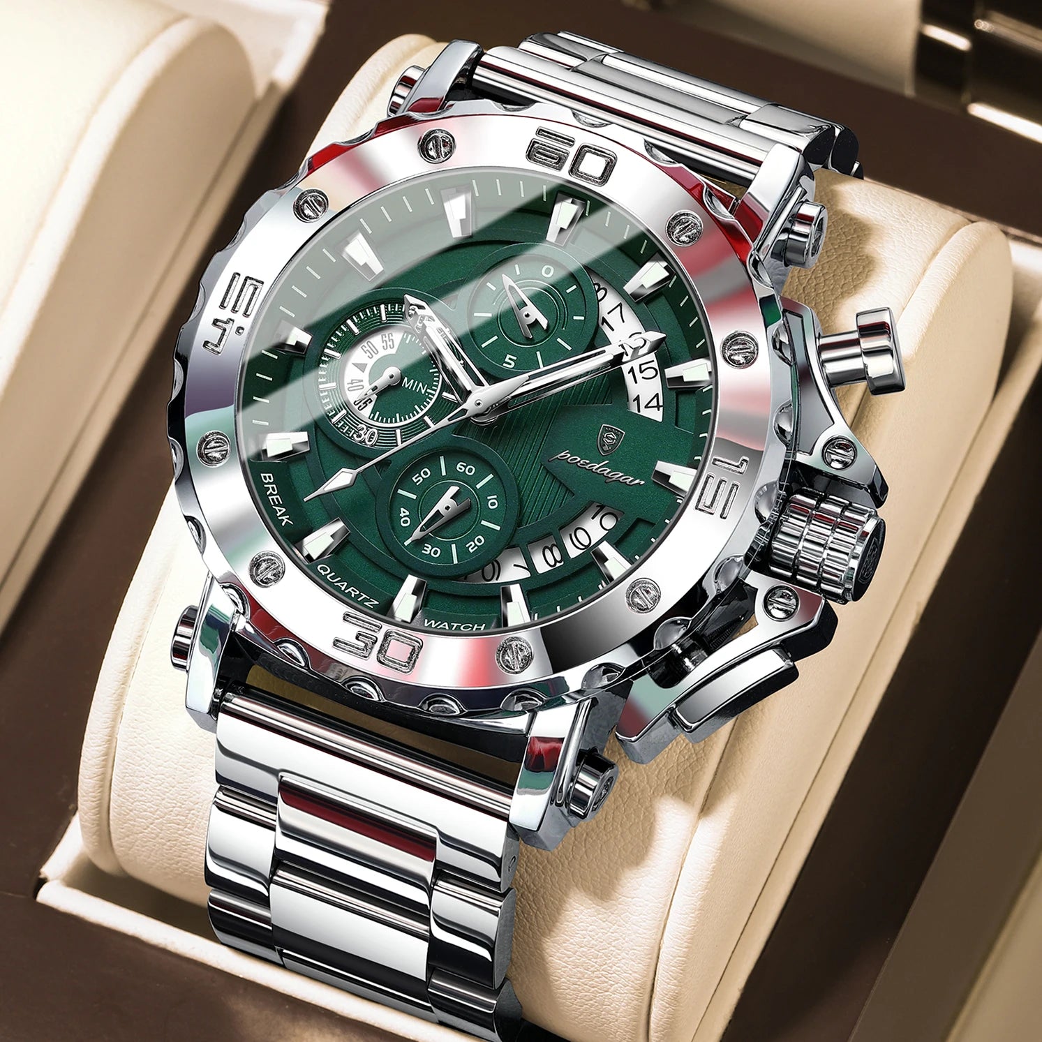 Reloj POEDAGAR de lujo para hombre, calendario luminoso, resistente al agua, Reloj para hombre, cronógrafo masculino, relojes de cuarzo de acero inoxidable para hombre