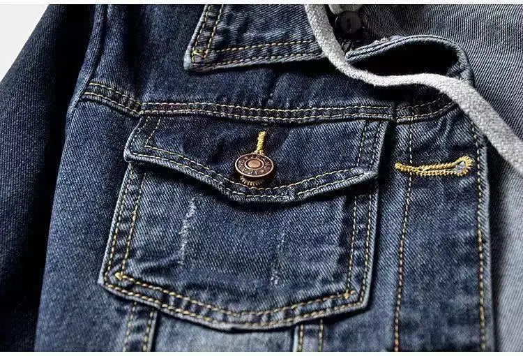 Chaqueta corta de mezclilla para mujer corta Otoño Invierno coreano de manga larga delgada con capucha versátil