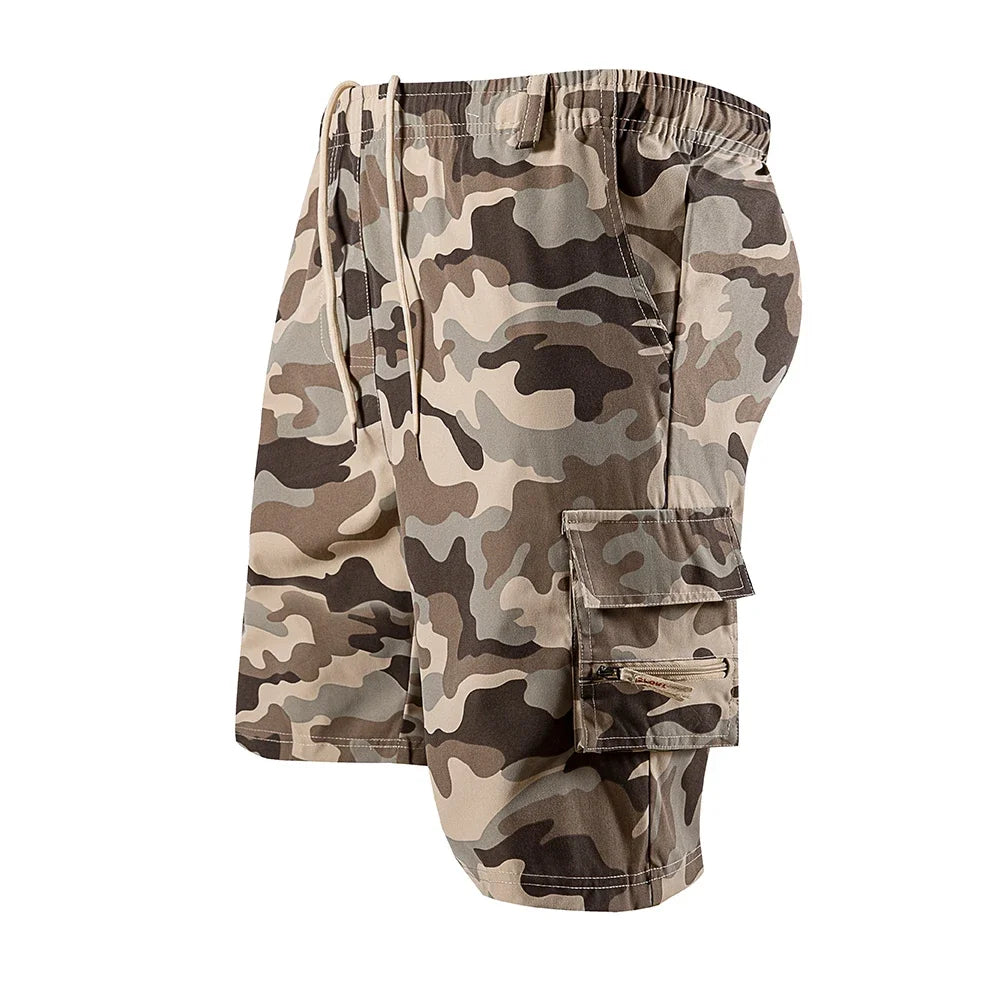 Pantalones cortos Cargo de verano para hombre, pantalones cortos informales holgados de Color sólido, pantalones cortos militares con bolsillo a la moda, pantalones deportivos para correr de camuflaje para hombre