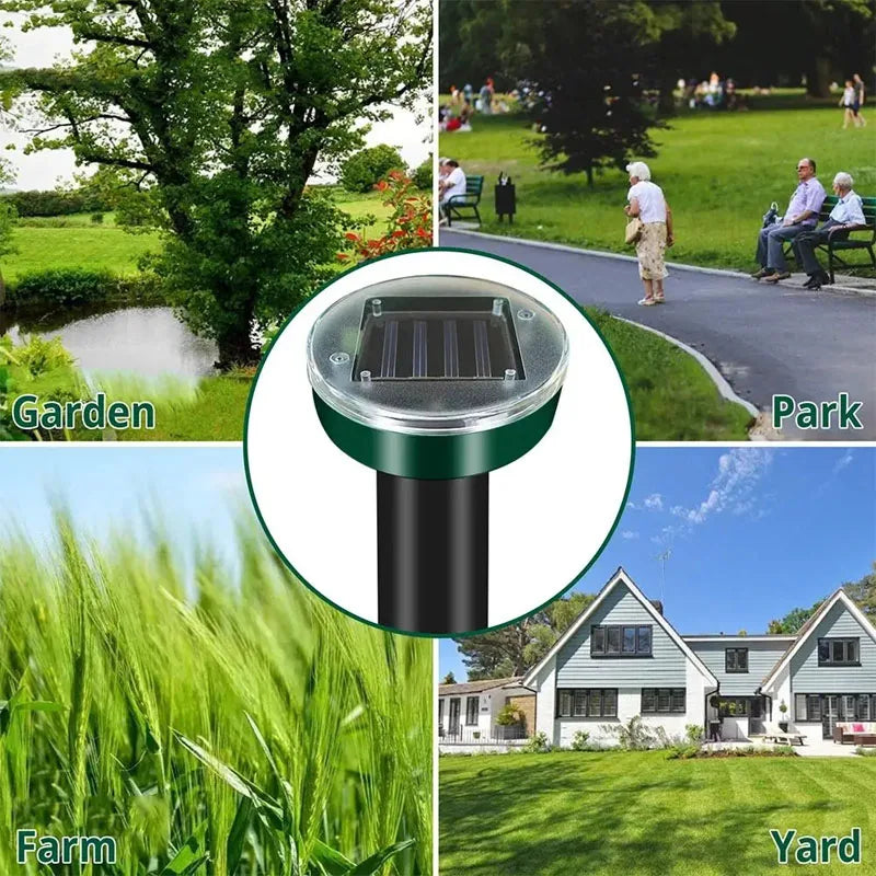 Ahuyentador Solar Ultrasónico de Roedores y Topos – IP44, LED, Pack x4