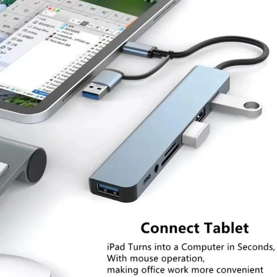 8-in-2 USB-C Hub – USB 3.0, SD/TF Card Reader & 3.5mm Audio for MacBook & Laptop