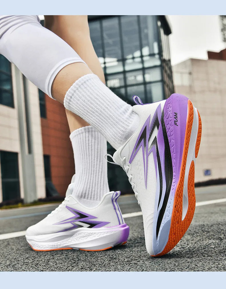 Zapatillas para correr especialidad maratón hombres deportes transpirables ligeros tablero de carbono mujeres cómodas zapatillas deportivas antideslizantes