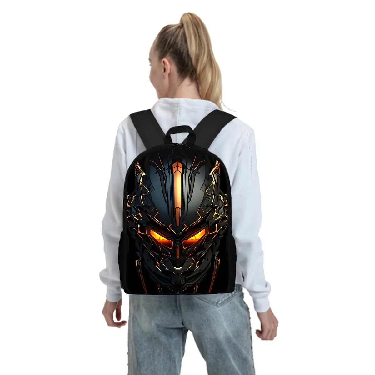 Mochilas Escolares de Tres Piezas con Estampado de Robots Mecánicos para Niños y Niñas, el Mejor Regalo, Diseño Plano 2D de Dibujos Animados