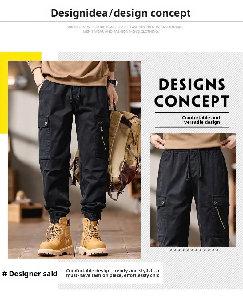 Pantalones Cargo avanzados para hombre, pantalones informales de marca a la moda para motocicleta, pantalones rectos ajustados elásticos multibolsectos para Otoño e Invierno para hombre