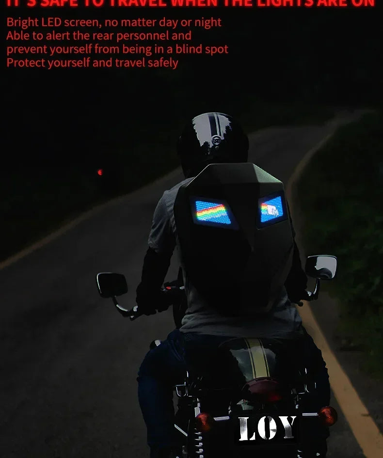 Mochila Para motocicleta Para hombre y mujer, aplicación de ojos Led, Control por Bluetooth, Editor DIY, portátil de 14 pulgadas, Mochilas Para Motocicletas, mochila F1