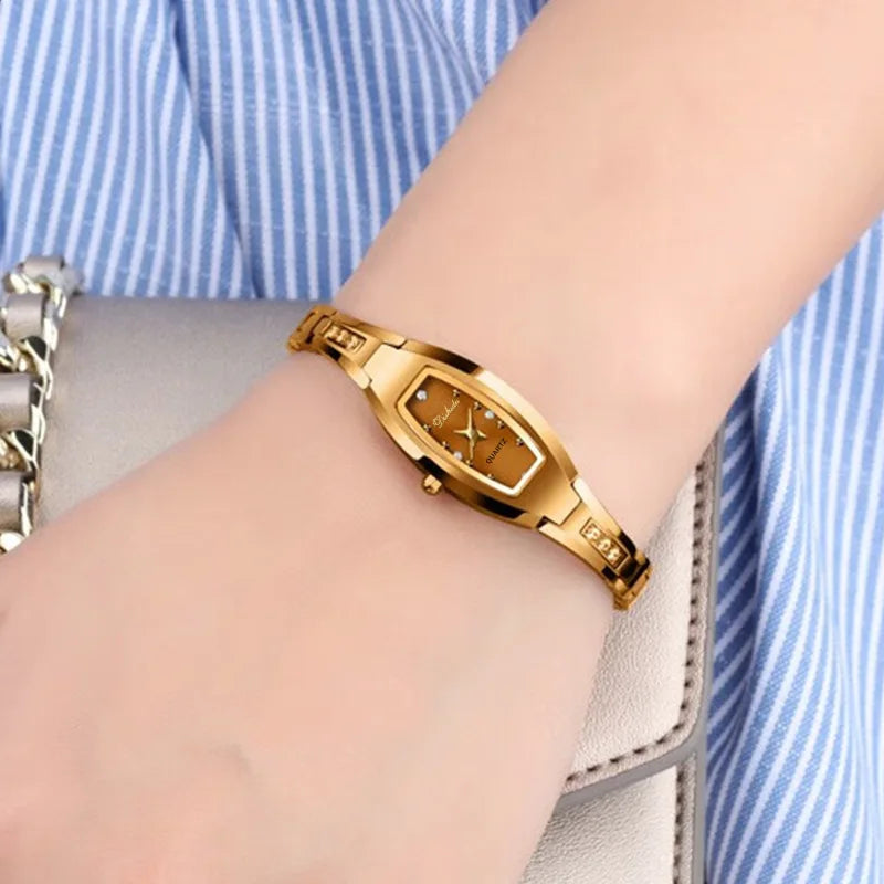 Watch for Women Small Ladies Wristwatches Golden Retro Vintage Steel Bracelet Watch Black Quartz Wristwatches Reloj Mujer