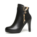 Botas cortas sexis de tacón alto con punta redonda para mujer, moda de invierno, nuevo estilo, diseño Simple, tacón fino, cierre de cremallera, Color sólido