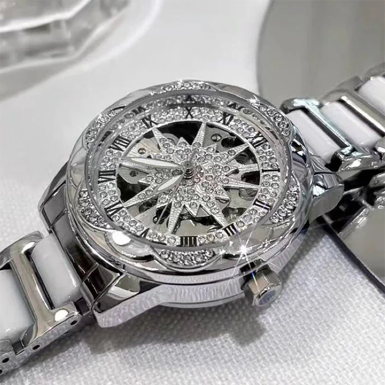 Reloj de Mujer Elegante 2026, Relojes de Pulsera con Esfera Circular Esqueletizada, Reloj de Cuarzo con Diamantes para Mujer, Relojes de Lujo de Moda para Novia