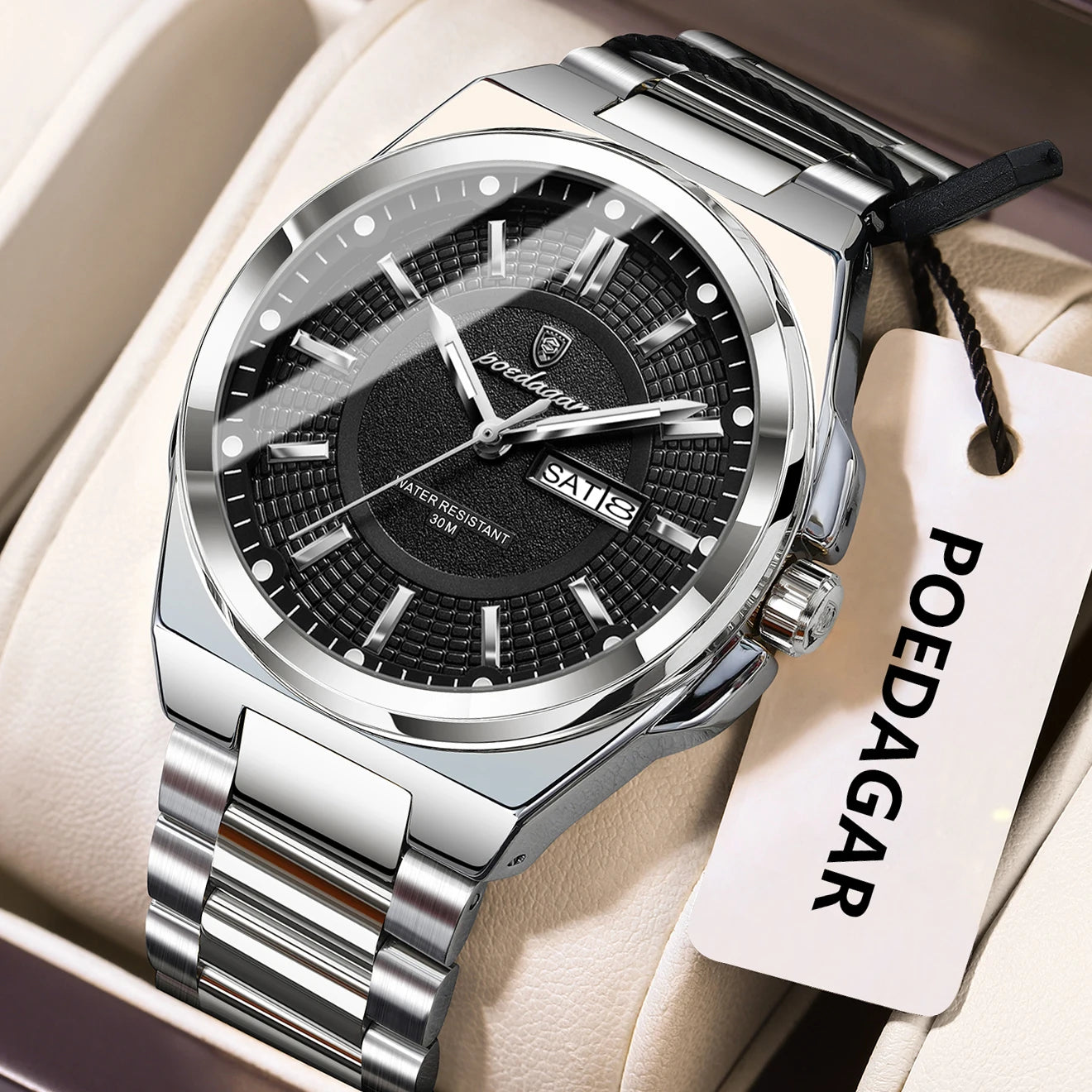 Reloj deportivo POEDAGAR Original para hombre, Reloj de pulsera de cuarzo con fecha y semana de lujo para hombre, relojes luminosos resistentes al agua de acero inoxidable para hombre