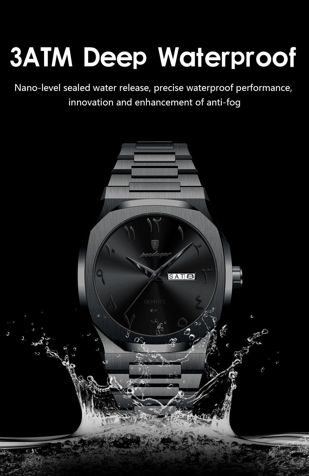 Reloj militar POEDAGAR para hombre, resistente al agua, calendario semanal de lujo, reloj de pulsera para hombre, relojes de cuarzo de acero inoxidable a la moda para hombre
