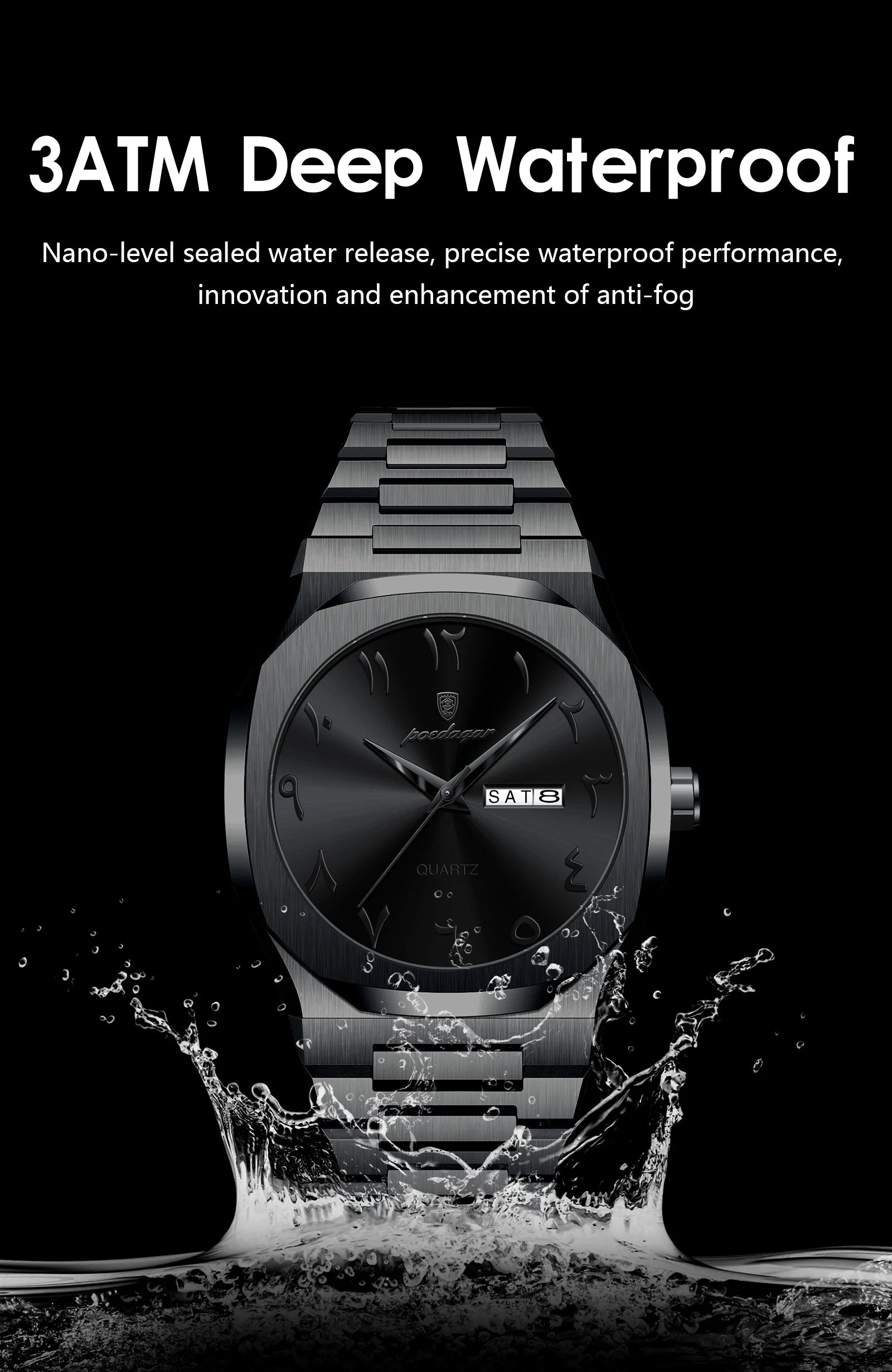 Reloj militar POEDAGAR para hombre, resistente al agua, calendario semanal de lujo, reloj de pulsera para hombre, relojes de cuarzo de acero inoxidable a la moda para hombre