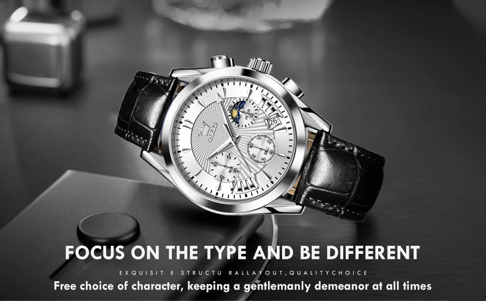 OLEVS-reloj de cuarzo resistente al agua para hombre, cronógrafo de pulsera con correa de cuero, marca de lujo Original, alta calidad, a la moda