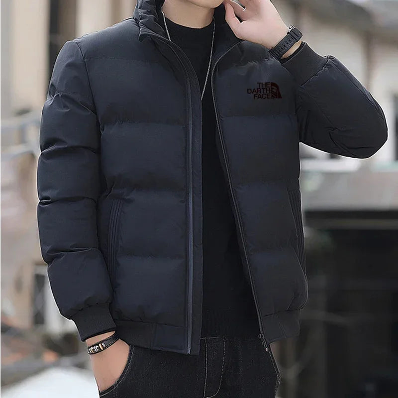 Men's Winter Jacket 2026, Stand Collar, Fashionable, Windproof, Warm, Cotton Padded, Outdoor Casual, Zipper Closure, Short Parka
