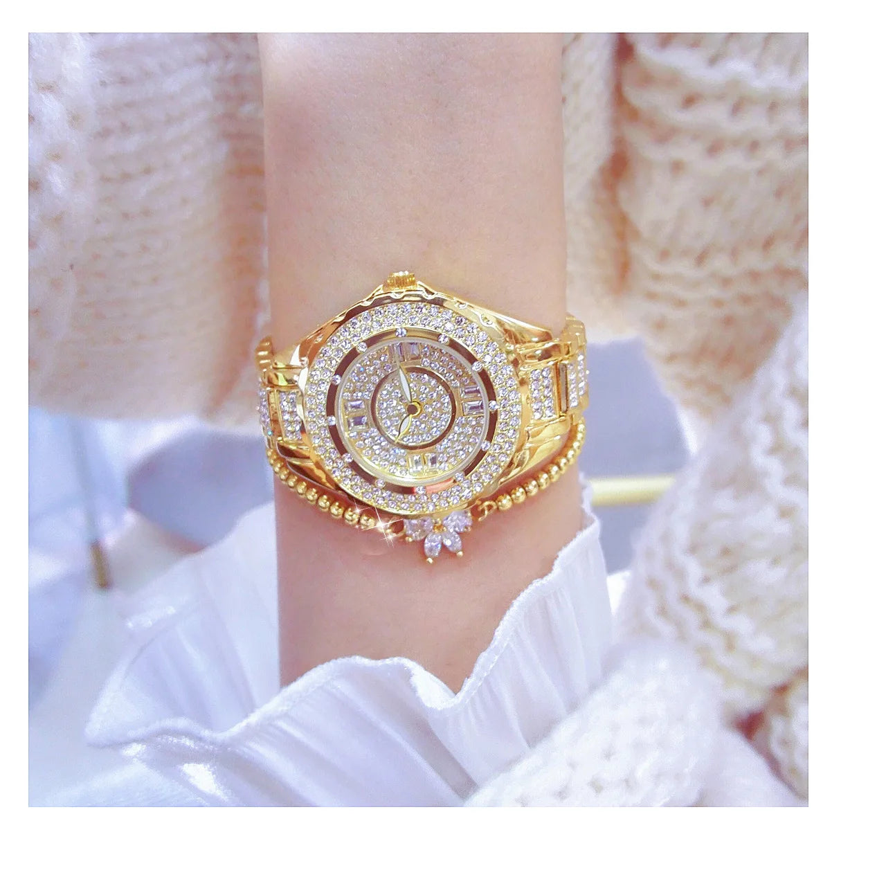 2025 relojes de diamantes de cristal para mujer, reloj elegante Original de oro para mujer con conjunto de pulsera, regalo de oro rosa para novia y esposa
