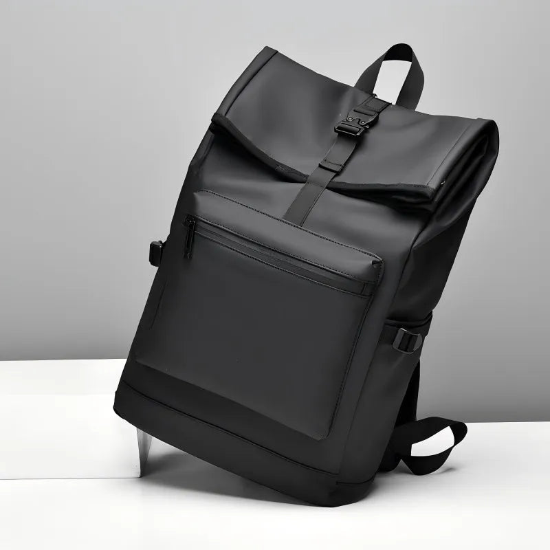 Mochila de gran capacidad: elegante bolso de viaje y viajero negro sólido con correas ajustables, múltiples compartimentos, mochila de viaje