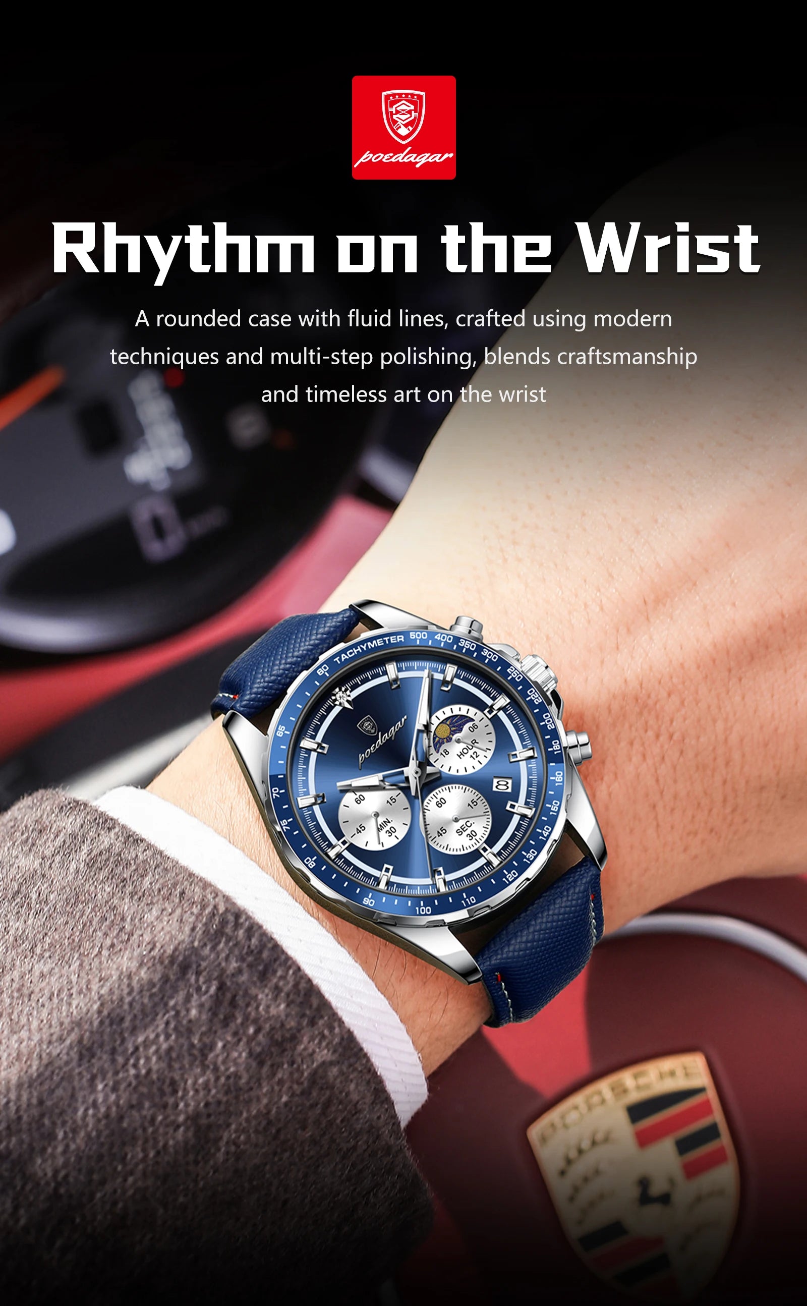 POEDAGAR Original Fashion Men Clock Luminous Waterproof Chronograph Date Man Wristwatch Leather Quartz Sport Men's Watches Reloj
