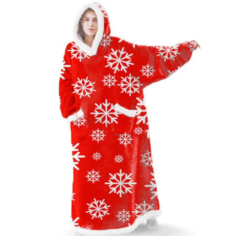 Sherpa Flannel Oversized Hoodie Blanket, Warm Winter Blanket with Sleeves, Hooded Sweatshirt, Oversized TV Blanket, Pullover