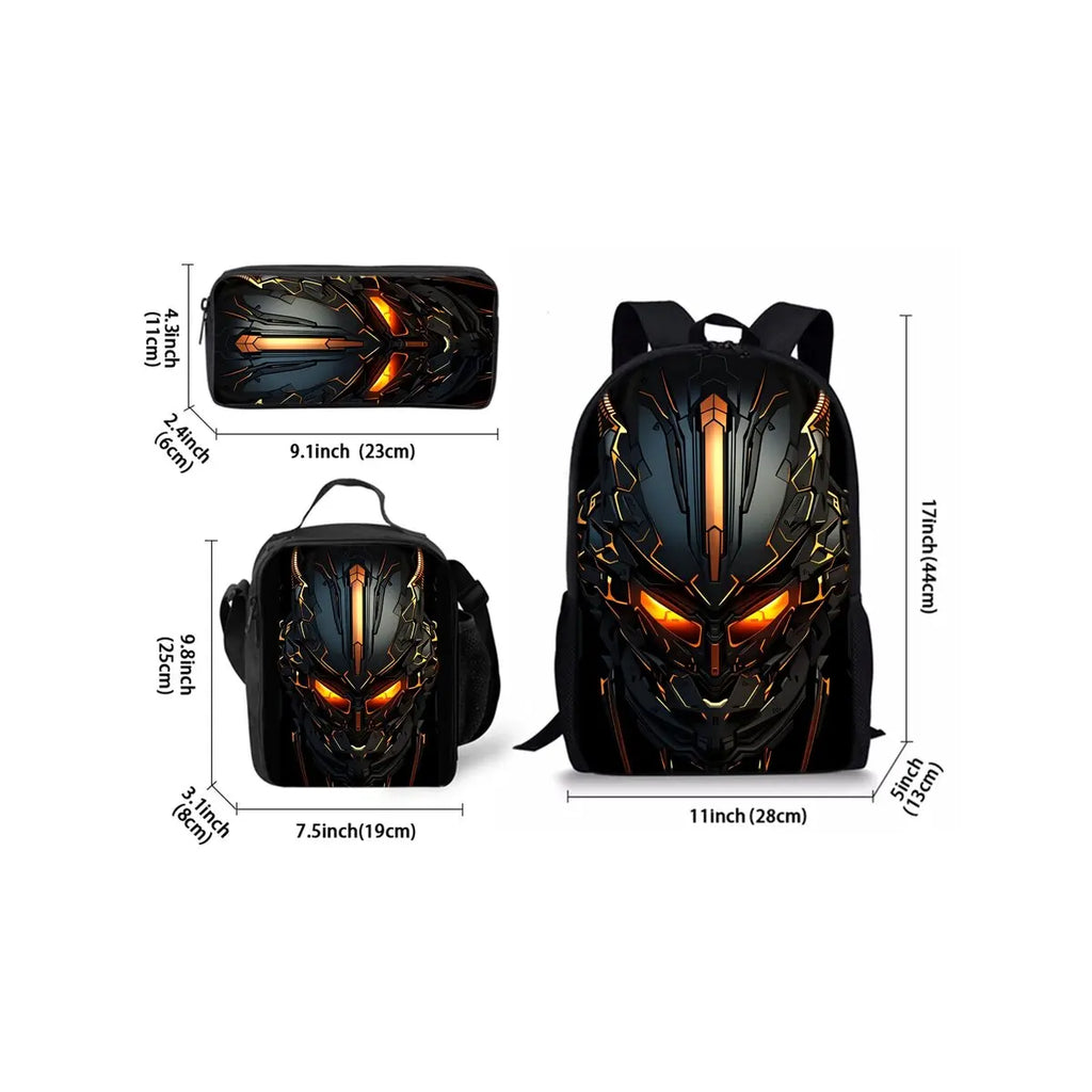 Mochilas Escolares de Tres Piezas con Estampado de Robots Mecánicos para Niños y Niñas, el Mejor Regalo, Diseño Plano 2D de Dibujos Animados