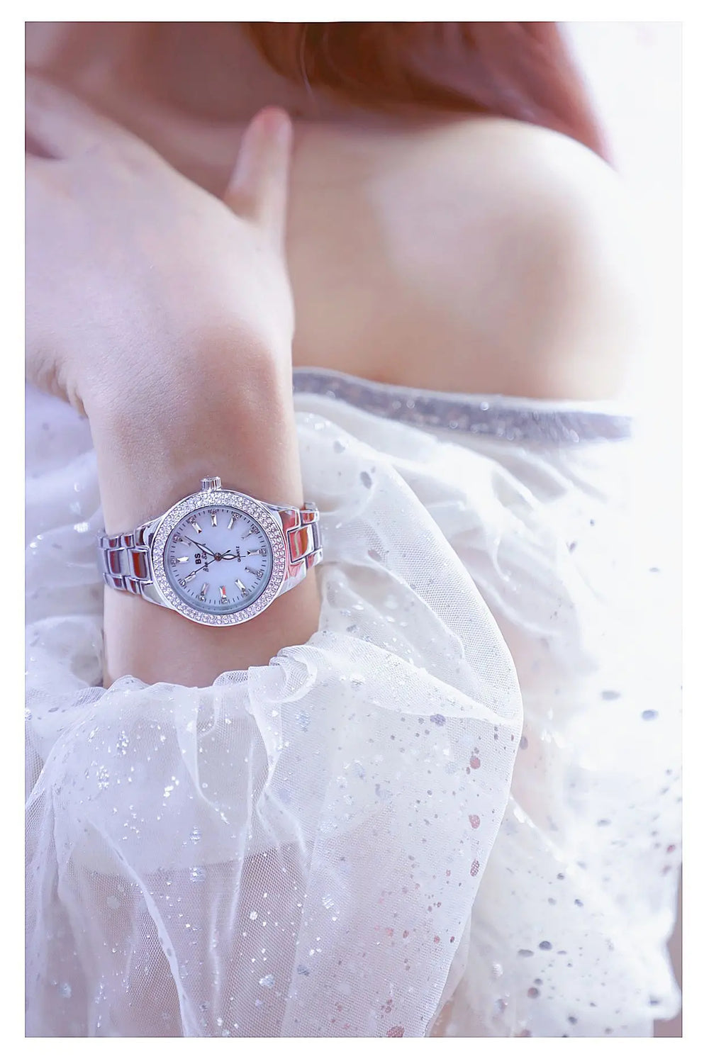 Relojes de pulsera de acero inoxidable para mujer, reloj dorado con diamantes de cristal, plateado