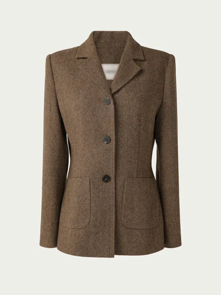 Chaqueta de traje de lana elegante coreano para mujer Otoño e Invierno Slim Fit marrón viajero abrigo de lana de gama alta Blazers ropa de mujer