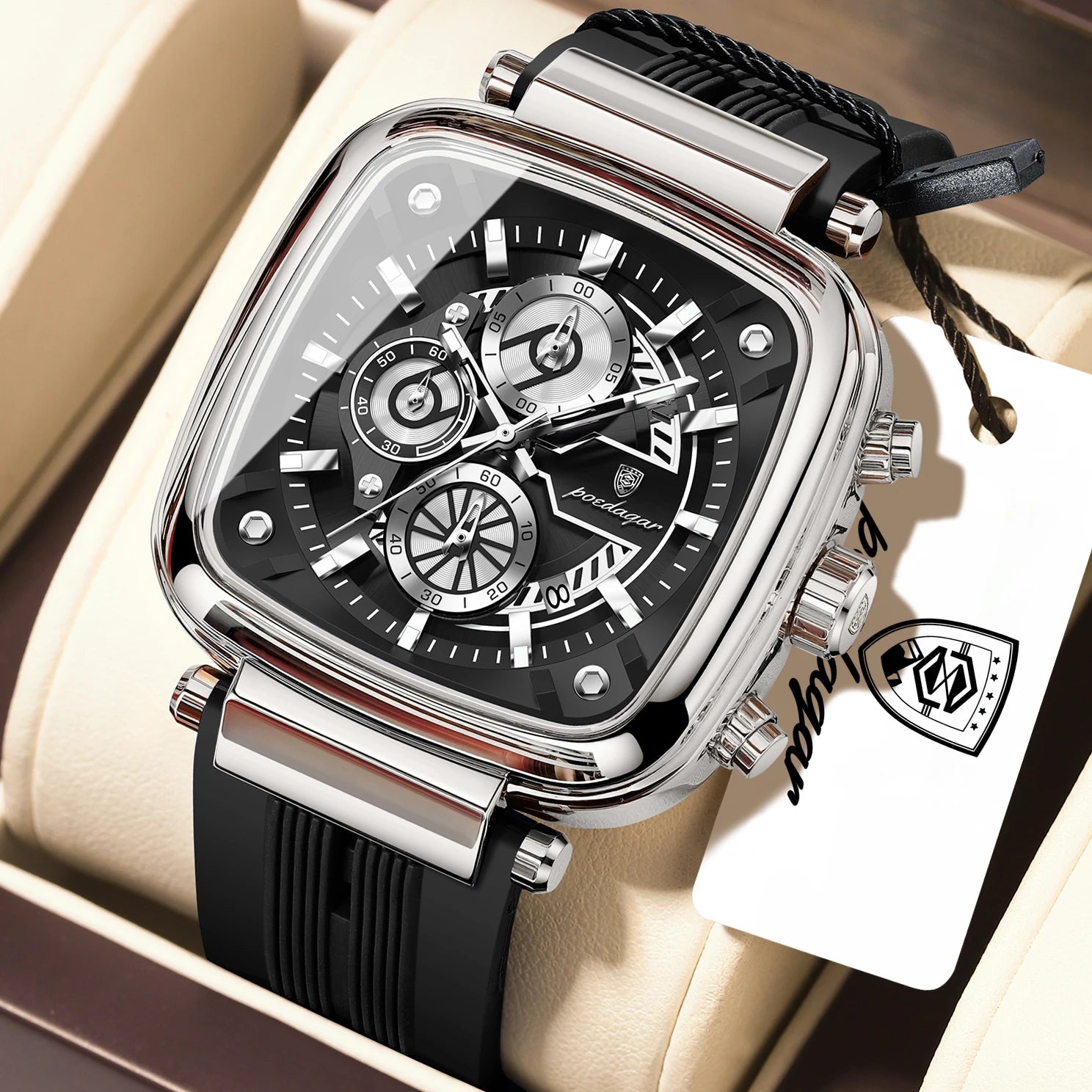 Reloj de lujo POEDAGAR para hombre, calendario, luminoso, resistente al agua, cronógrafo, deportivo, de silicona, reloj de cuarzo para hombre.
