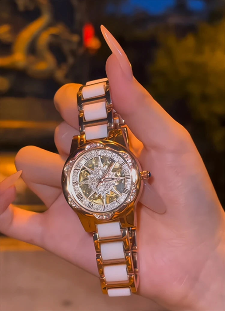 Reloj de Mujer Elegante 2026, Relojes de Pulsera con Esfera Circular Esqueletizada, Reloj de Cuarzo con Diamantes para Mujer, Relojes de Lujo de Moda para Novia