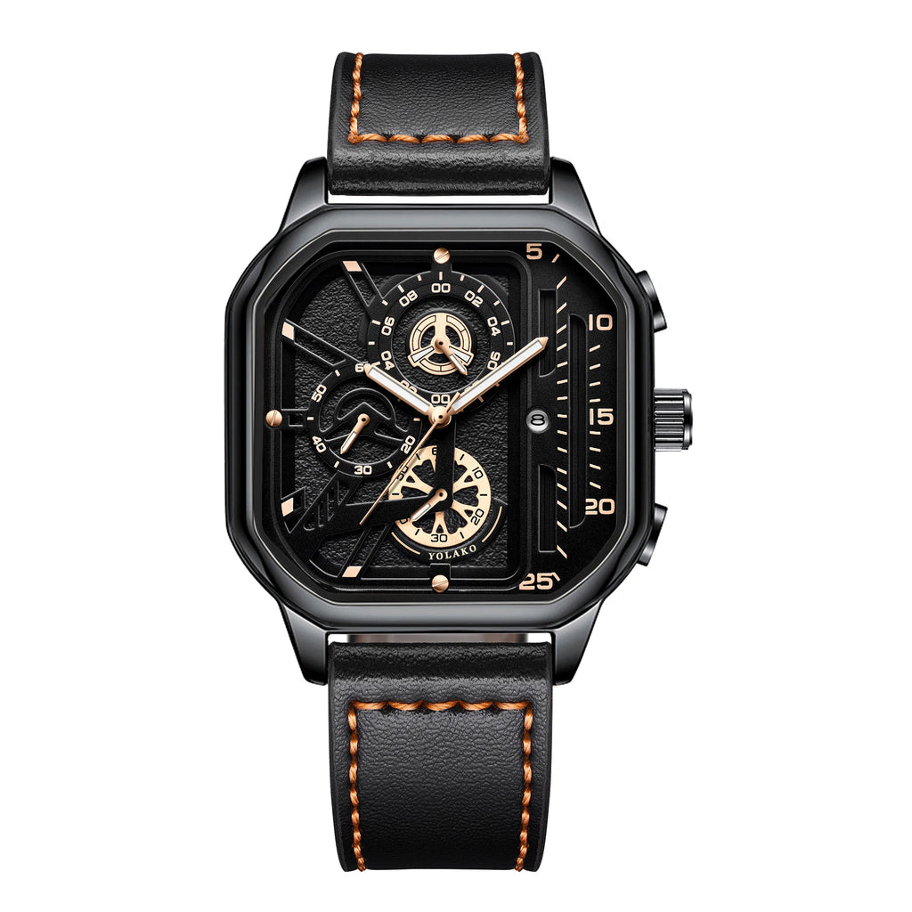 Reloj cuadrado de lujo con esfera grande para hombre, correa de cuero PU informal, relojes deportivos para hombre