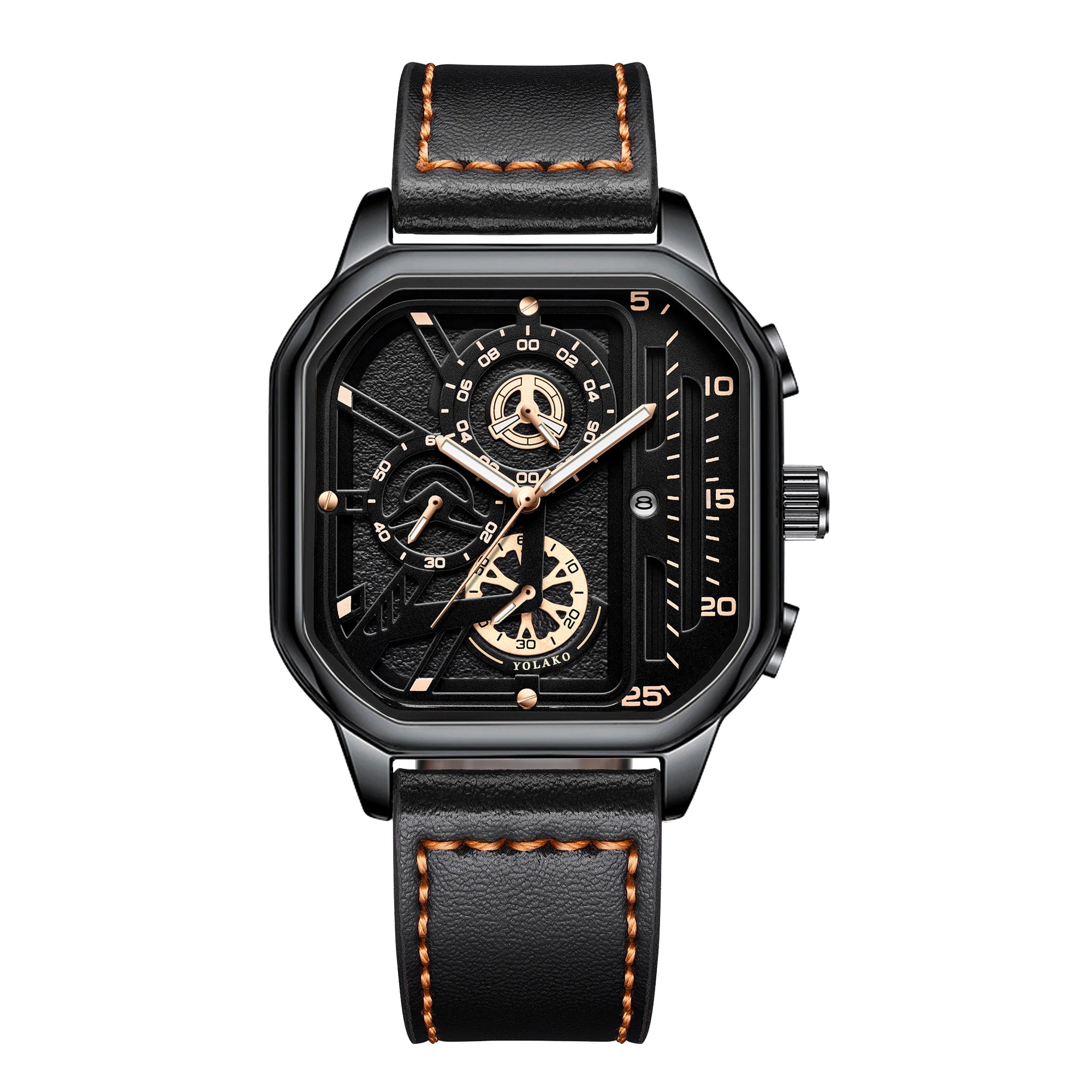Reloj cuadrado de lujo con esfera grande para hombre, correa de cuero PU informal, relojes deportivos para hombre