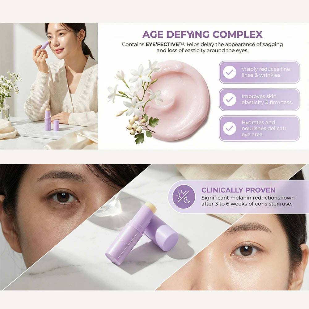 KAHI Bálsamo en Barra para Ojos con Acetil Hexapéptido 8, Reducción de Ojeras y Arrugas, Cuidado Anti-Hinchazón, Masajeador con Cabeza Metálica, Cuidado Facial Coreano