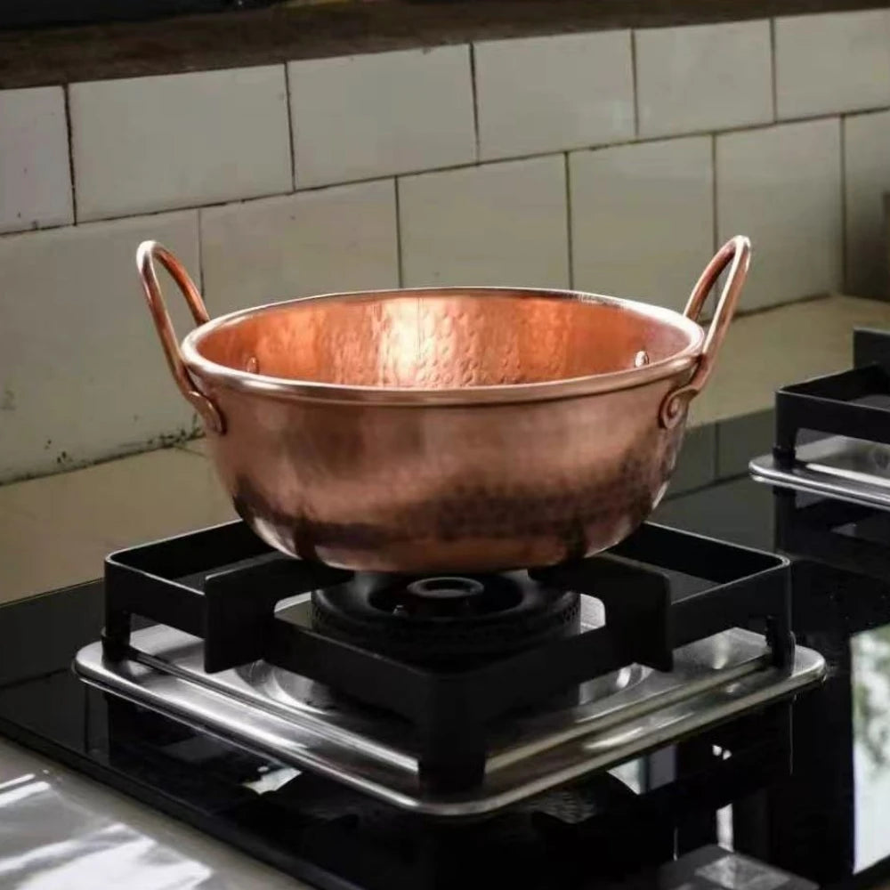 Olla de cobre vintage, olla de comida para acampar, utensilio de cocina, estofado de macarrão y estofado, textura de martillo hecha a mano, olla de mano de 20 cm